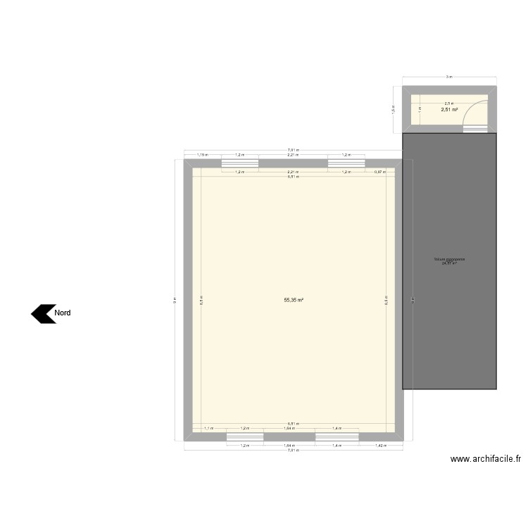 plan maison 2. Plan de 2 pièces et 58 m2