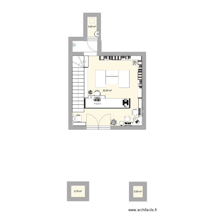 magasin Tilila. Plan de 4 pièces et 25 m2