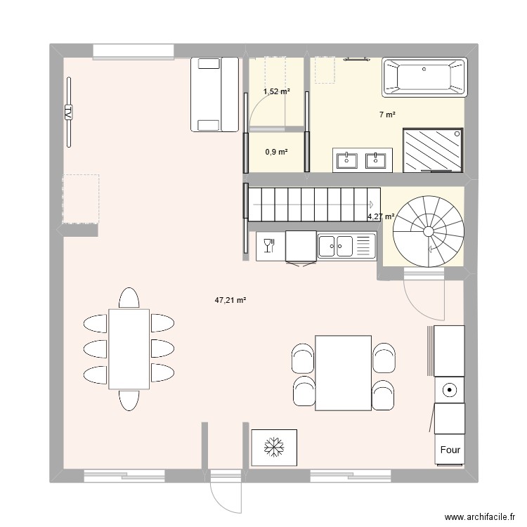 nemes alex. Plan de 5 pièces et 61 m2