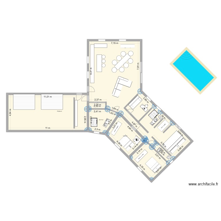 Maison 1. Plan de 3 pièces et 199 m2