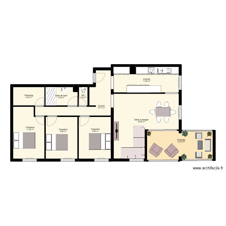 cassia. Plan de 12 pièces et 101 m2