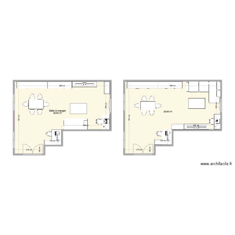 salle a manger. Plan de 2 pièces et 58 m2