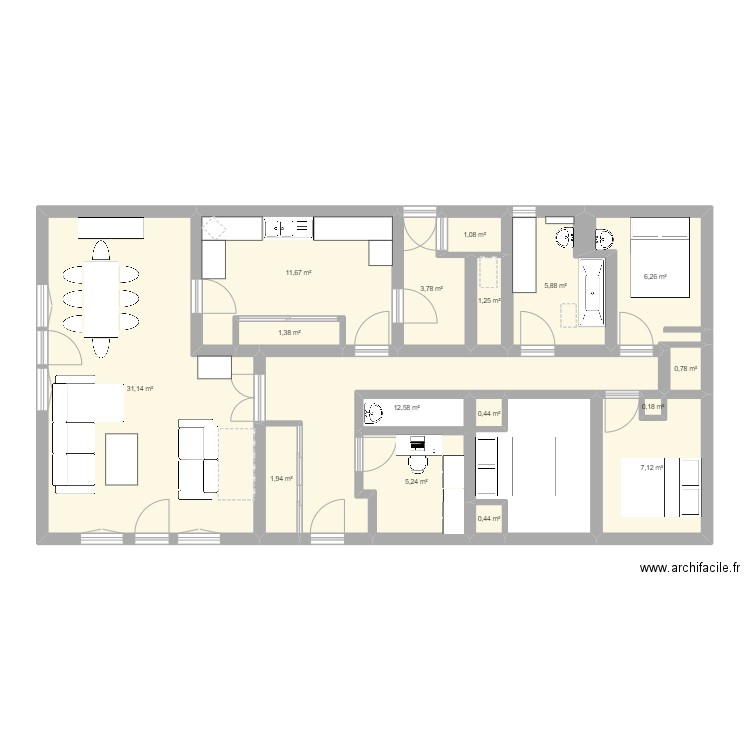 Bol. Plan de 16 pièces et 91 m2