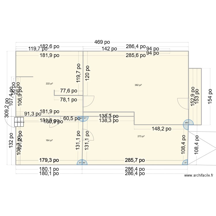 PlusMesure-. Plan de 5 pièces et 96 m2