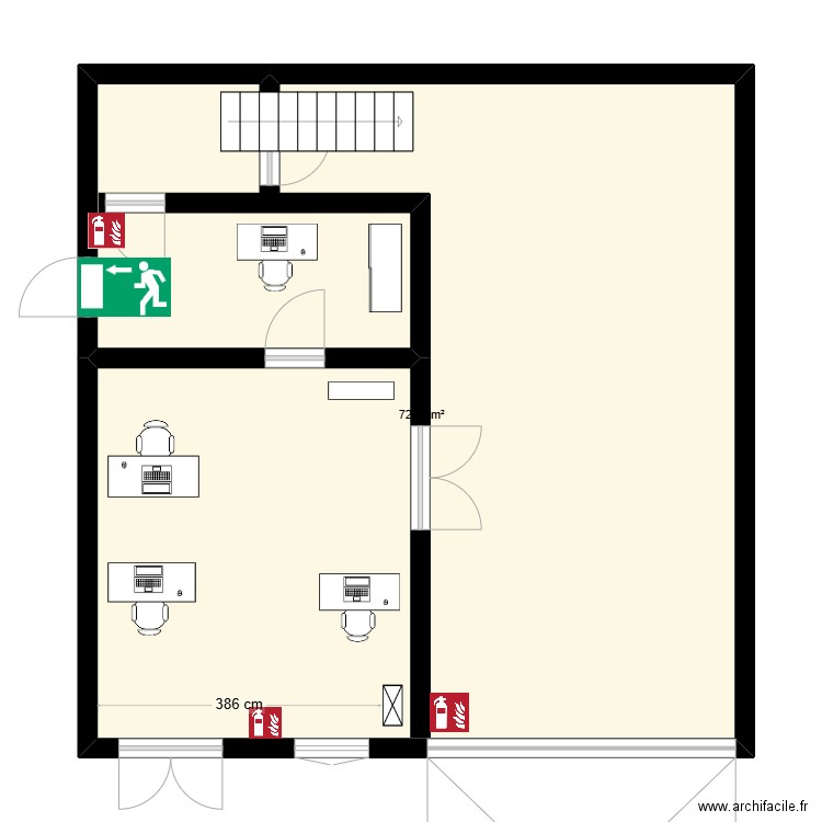 btm. Plan de 1 pièce et 72 m2