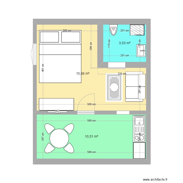 bungalow linda. Plan de 3 pièces et 30 m2