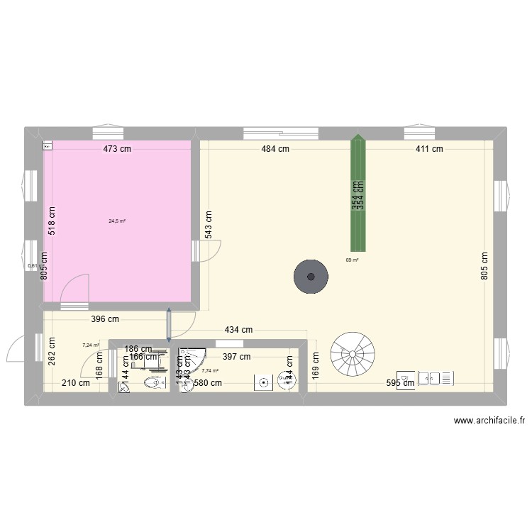 Grange. Plan de 5 pièces et 109 m2