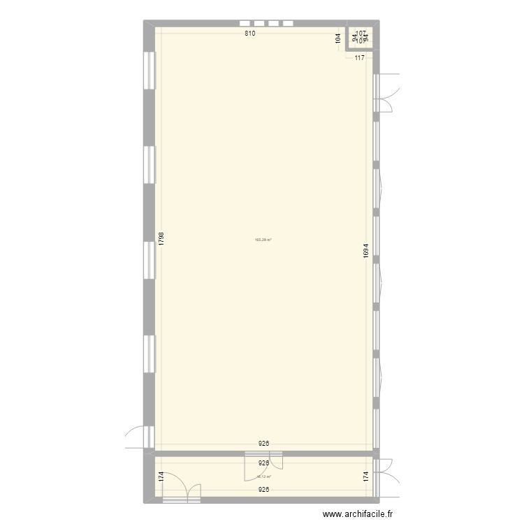 Dojo après travaux. Plan de 3 pièces et 182 m2