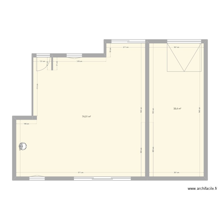 Ori. Plan de 2 pièces et 109 m2