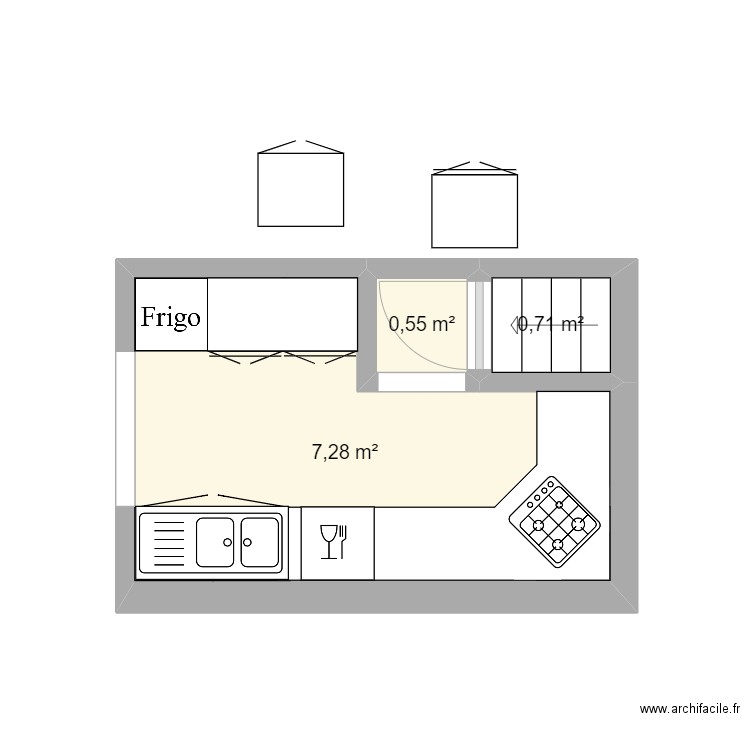 cuisine. Plan de 3 pièces et 9 m2