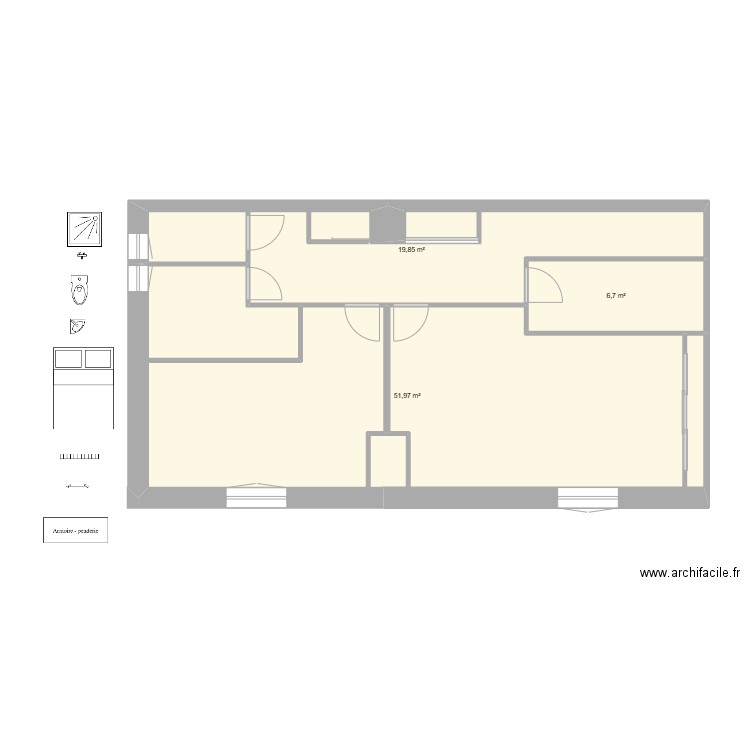 Etage 2 chambres +salle d'eau WC. Plan de 3 pièces et 79 m2