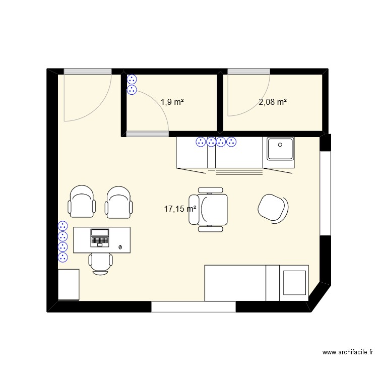 Cabinet ORL. Plan de 3 pièces et 21 m2