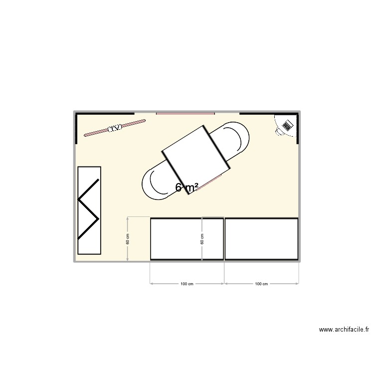 Salon 3. Plan de 1 pièce et 4 m2