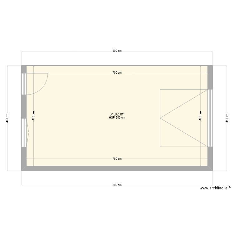 garage. Plan de 1 pièce et 32 m2