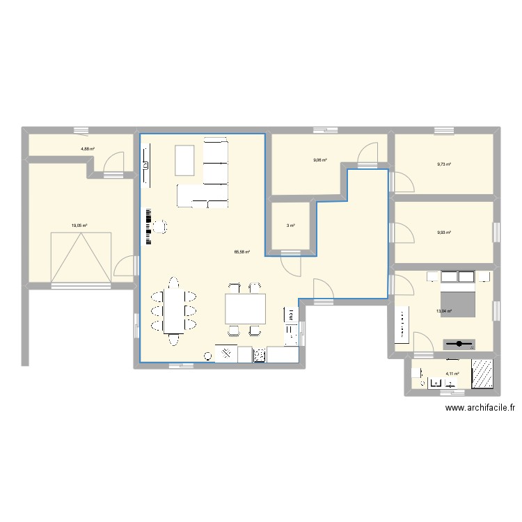 TOM . Plan de 9 pièces et 138 m2