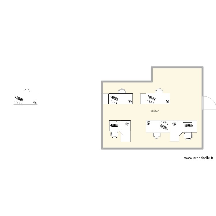 Bureau 3. Plan de 1 pièce et 40 m2