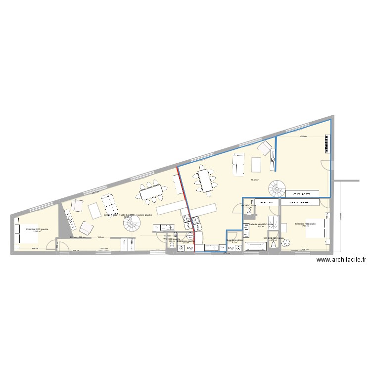 Plateaux IZ. Plan de 14 pièces et 174 m2