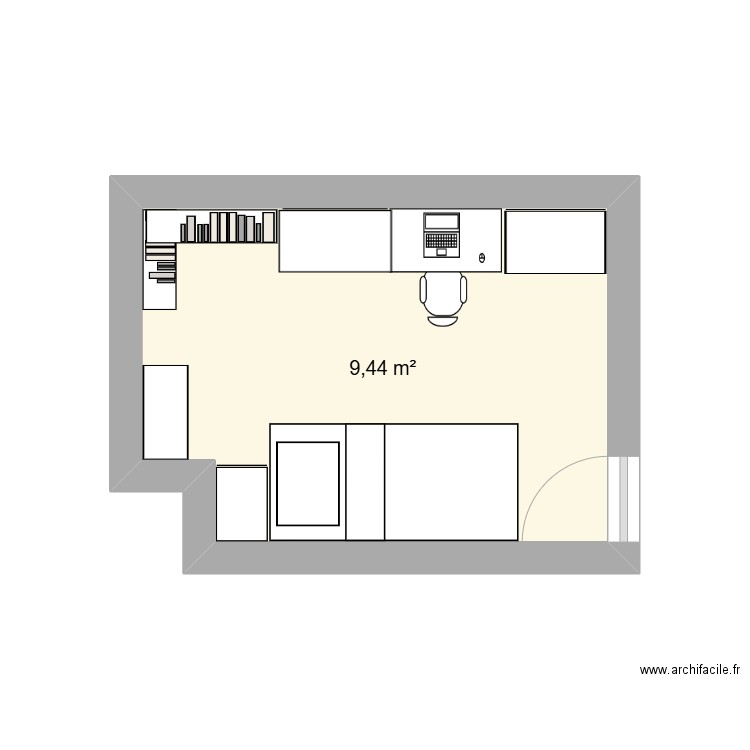 Chambre.. Plan de 1 pièce et 9 m2