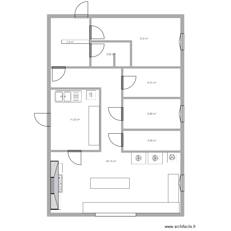 plan AJ. Plan de 8 pièces et 92 m2