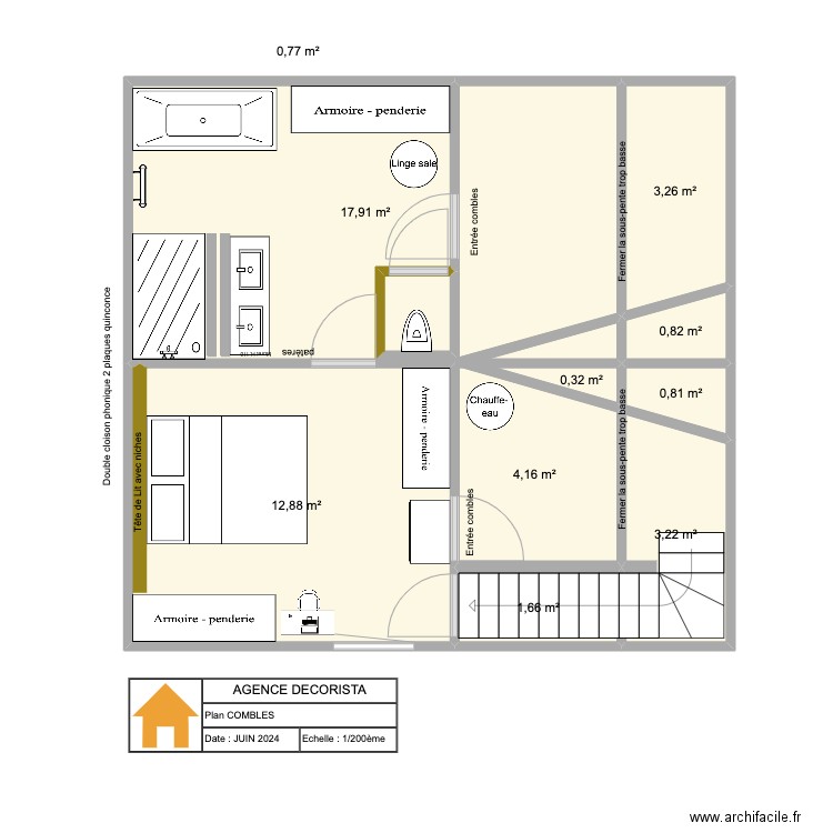 Sainte Anne 2 - Combles. Plan de 10 pièces et 46 m2