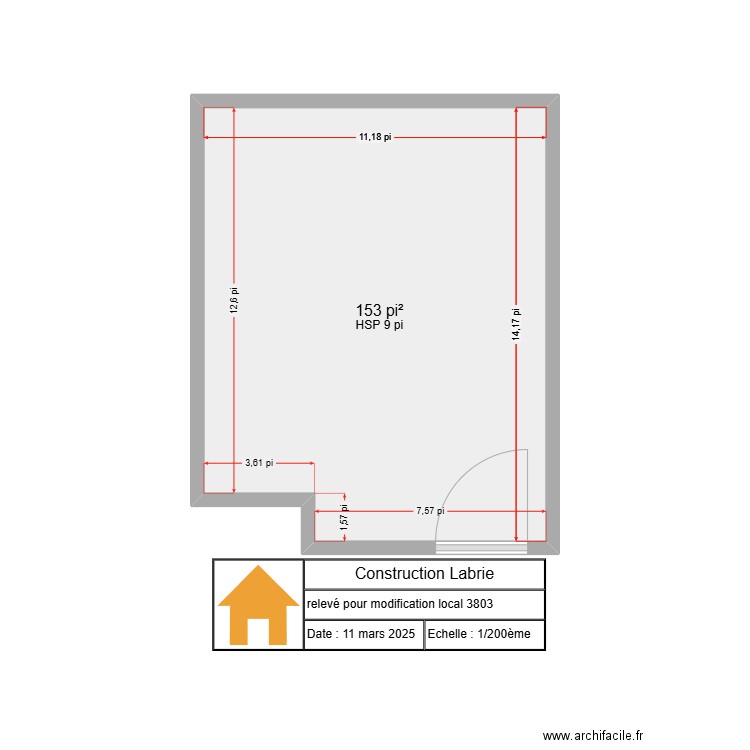 local 3803-OACIQ_25-167. Plan de 1 pièce et 14 m2