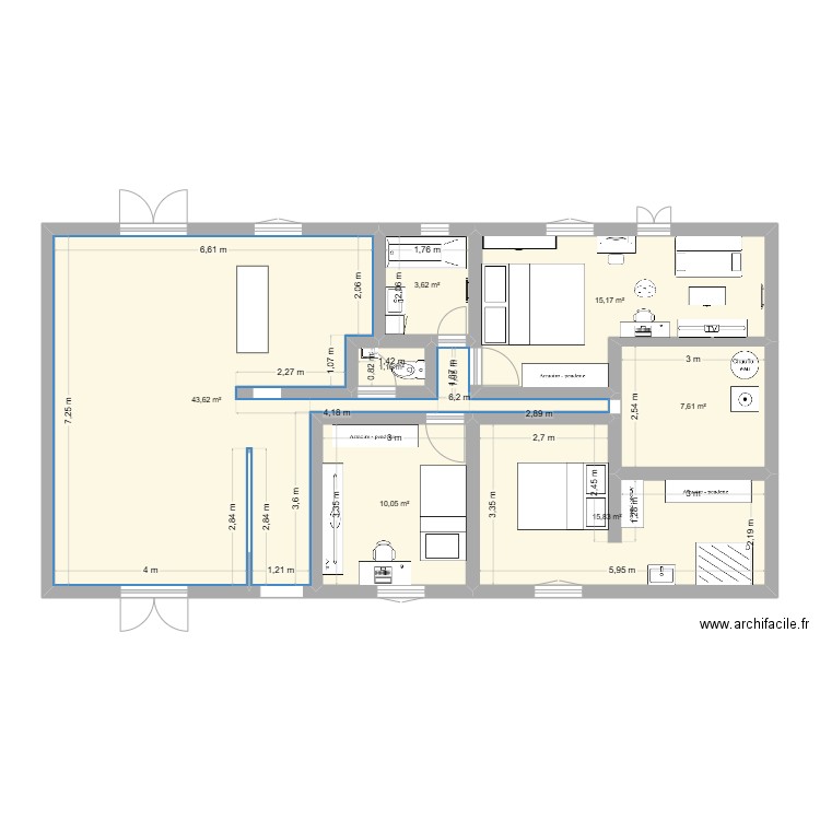 Maison Version 2. Plan de 7 pièces et 93 m2