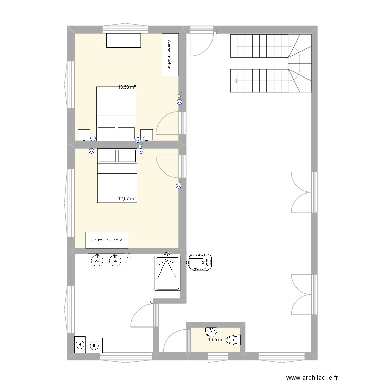 couvaloup. Plan de 3 pièces et 28 m2