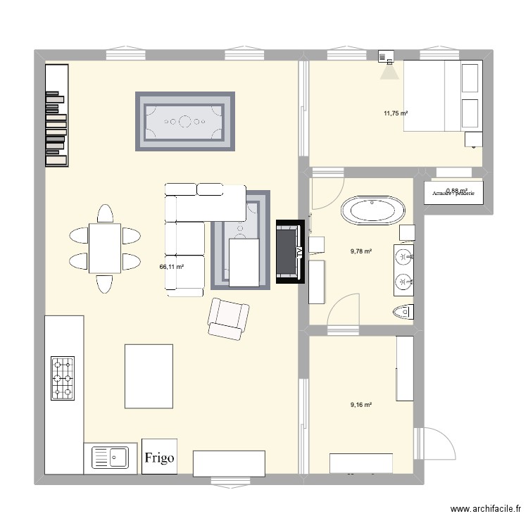 appart. Plan de 5 pièces et 98 m2