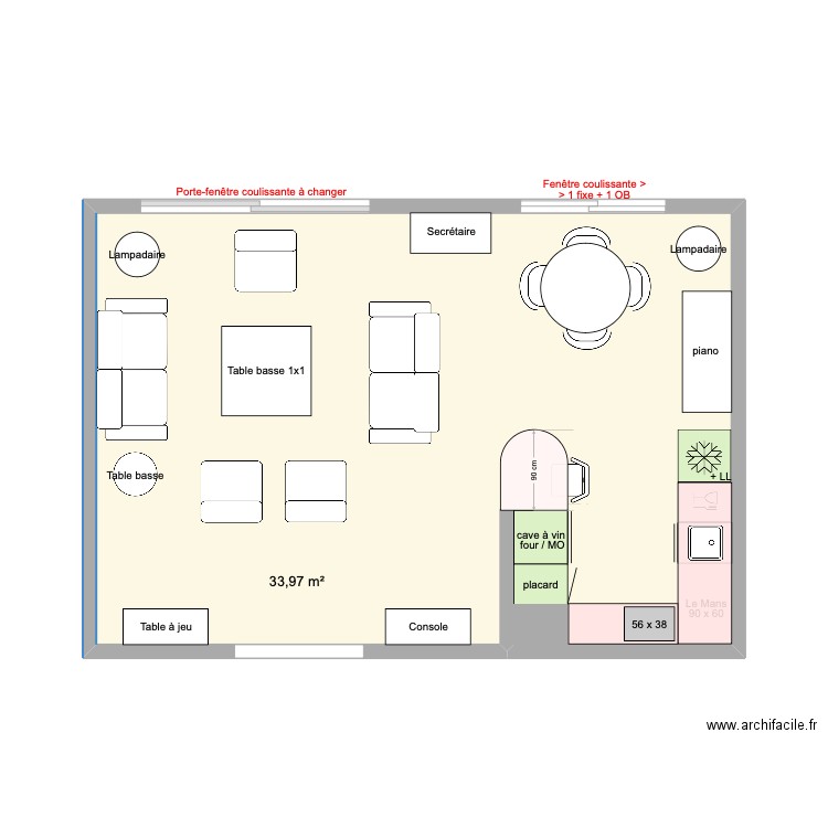 Cuisine arclinea table arrondie. Plan de 1 pièce et 34 m2