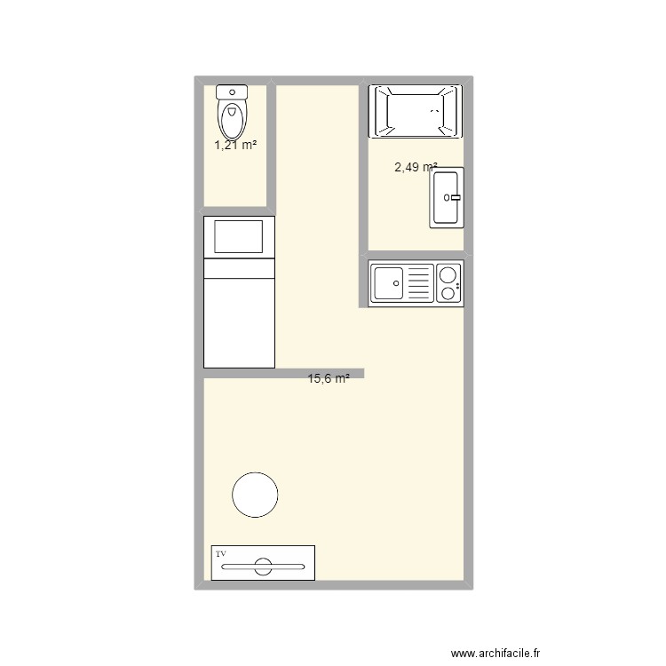 Studio LGM. Plan de 3 pièces et 19 m2