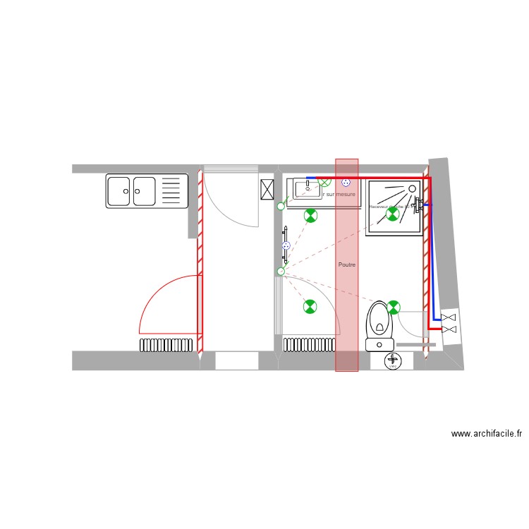 Salle de bain RDC - Montfort. Plan de 2 pièces et 7 m2