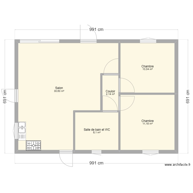 CLAIN. Plan de 5 pièces et 60 m2