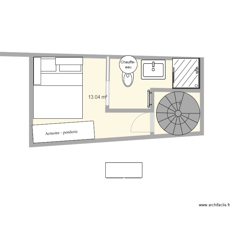 chambre C129. Plan de 1 pièce et 13 m2