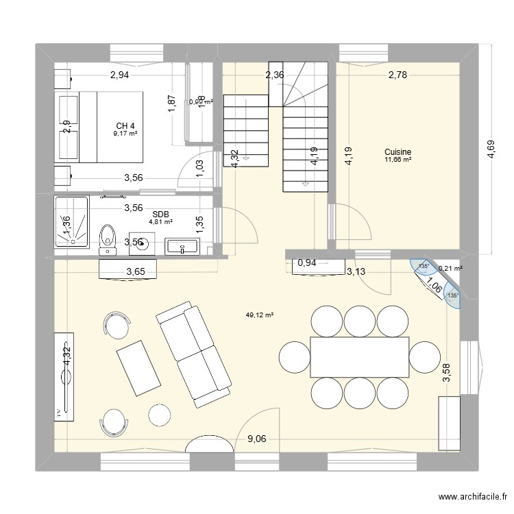 PARMENTIER AMENAGEMENT RDC. Plan de 8 pièces et 75 m2