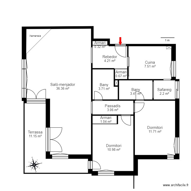 ED. PRAT DE LA VELLA 4A. ARINSAL. Plan de 14 pièces et 96 m2