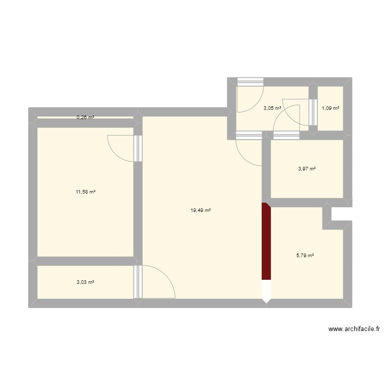 2 pièces La Poste. Plan de 8 pièces et 48 m2