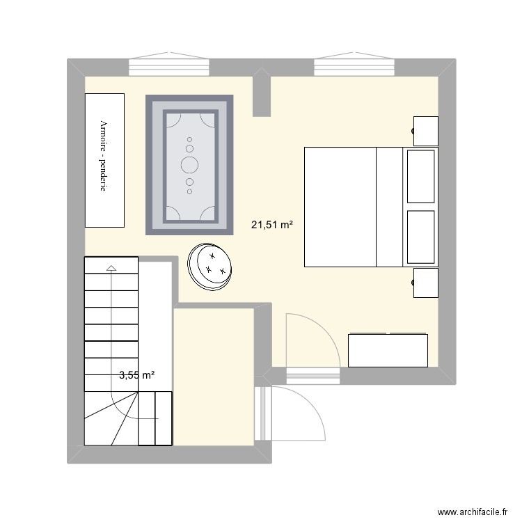 Chambre parentale. Plan de 2 pièces et 25 m2