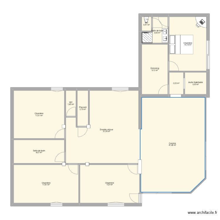 Maison Pechbusque. Plan de 14 pièces et 170 m2