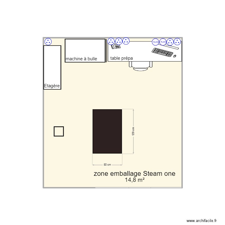 zone emballage steamone . Plan de 1 pièce et 15 m2