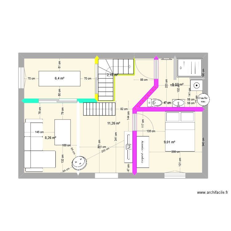 etage. Plan de 6 pièces et 42 m2