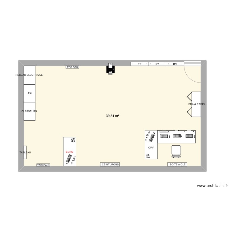 PCS. Plan de 1 pièce et 40 m2