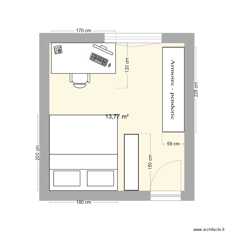 chambre gauthier . Plan de 1 pièce et 14 m2