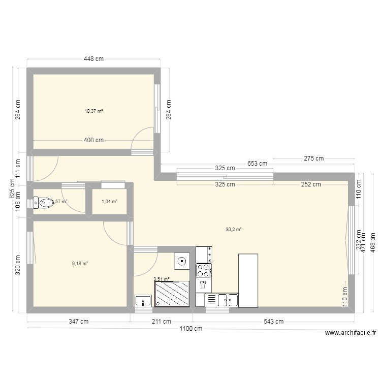 Module 60m² amenage. Plan de 6 pièces et 56 m2