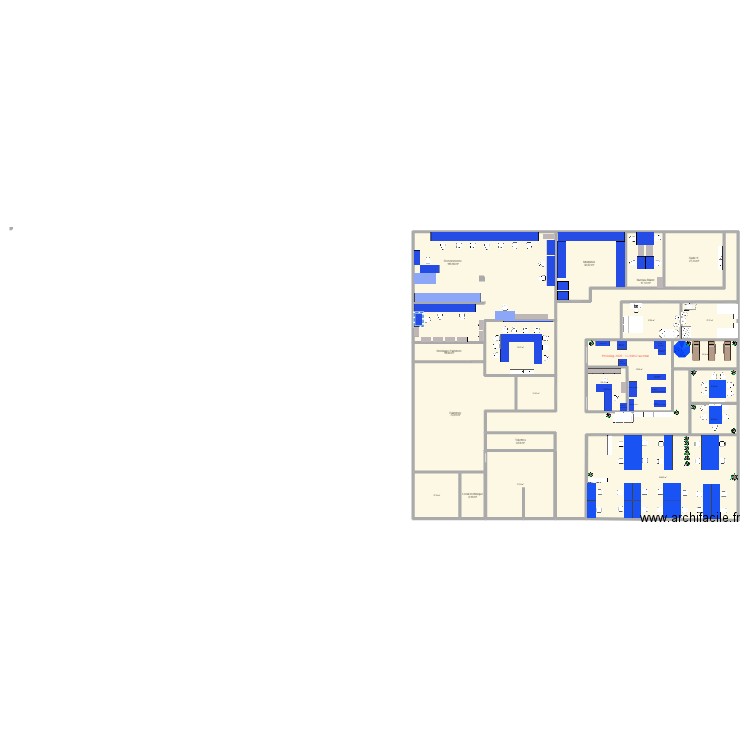 RDC Open space + salle au 17.10. Plan de 21 pièces et 749 m2