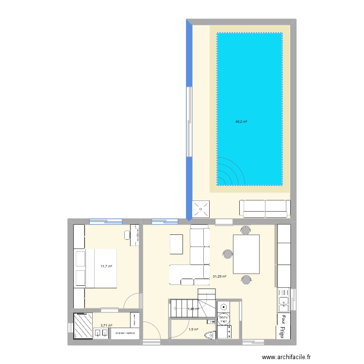 Maison Beau Soleil etage bas. Plan de 6 pièces et 90 m2