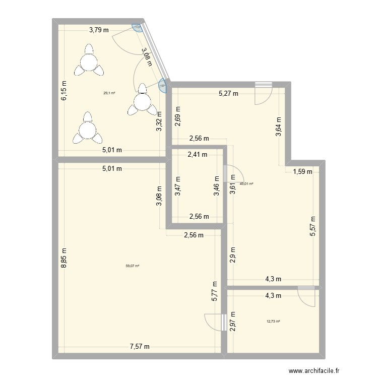 Cave Mions. Plan de 4 pièces et 150 m2