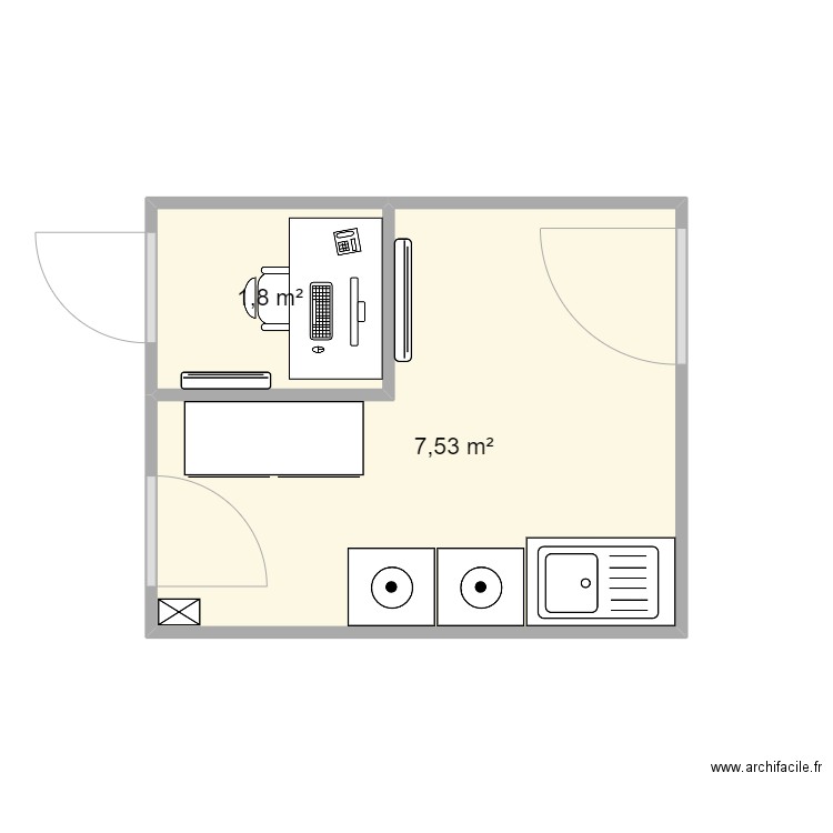 Cellier + bureau 2. Plan de 2 pièces et 9 m2