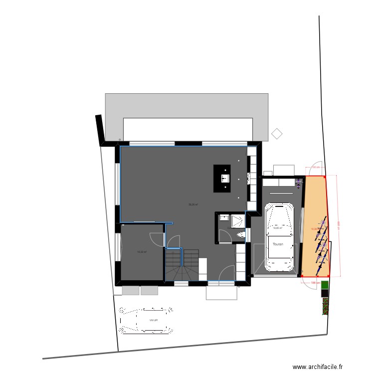 dalle garade. Plan de 4 pièces et 95 m2