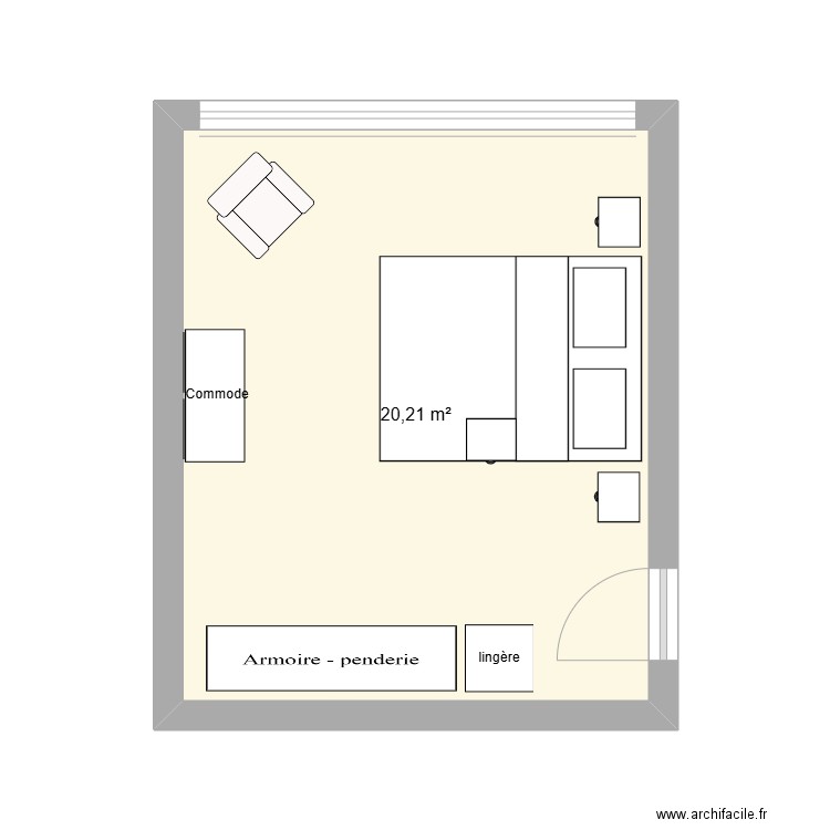 chambre 1. Plan de 1 pièce et 20 m2