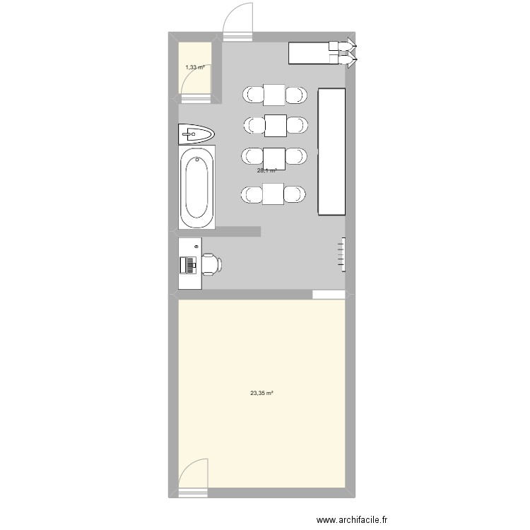 SALON . Plan de 3 pièces et 53 m2